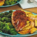 Poulet au miel et au balsamique avec brocoli croustillant et pommes de terre