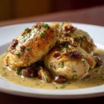 Poulet rôti à la sauce crémeuse aux noix