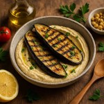 Grillades d'aubergines et de houmous
